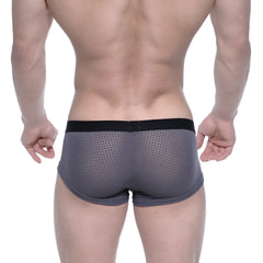 MetroMalewear bulge boxer gray mesh briefs with black elastic waistband showing front side design