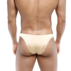 Beige form-fitting seamless briefs with subtle sheen metro male wear bulge capri bikini gold 6104-21