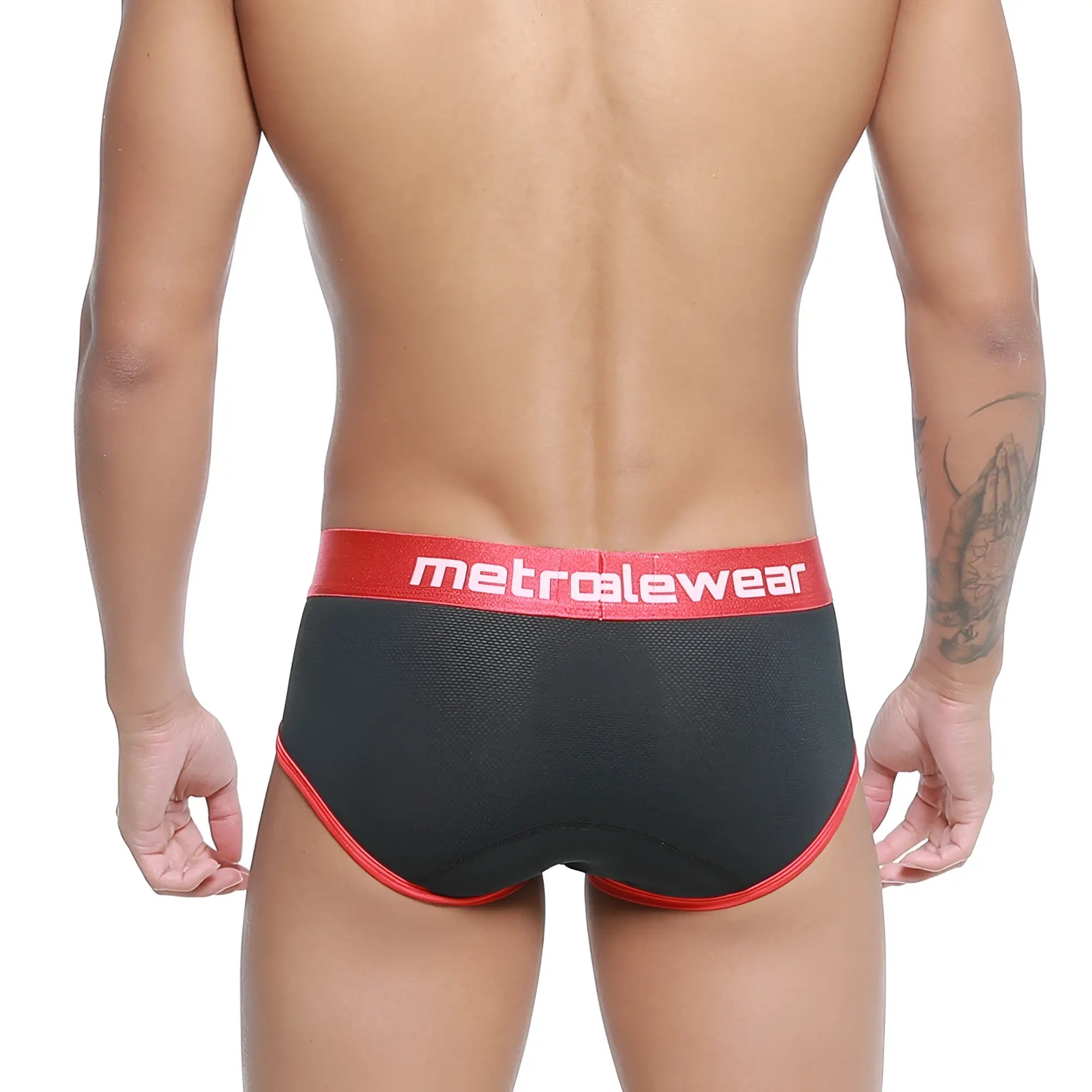 MetroMaleWear Cairo brief black 5106-20 mesh textured black and red briefs with elastic waistband front view