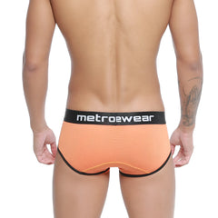 Orange mesh briefs with black elastic waistband and metrowear branding metroMalewear cairo brief 5106-14