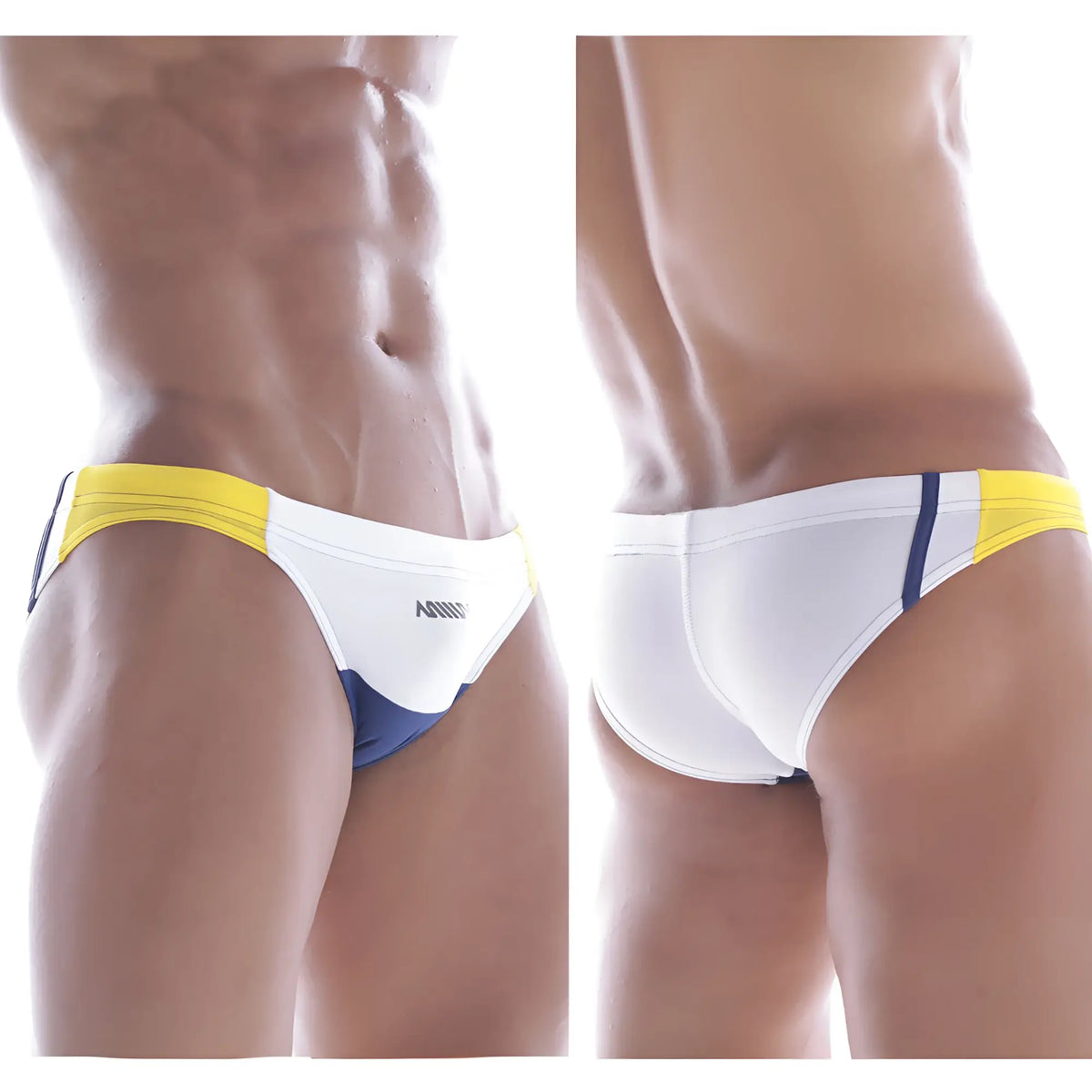 MetroMaleWear California Swim Bikini white 4921-00 swim trunks in white yellow and navy blue with a sleek design