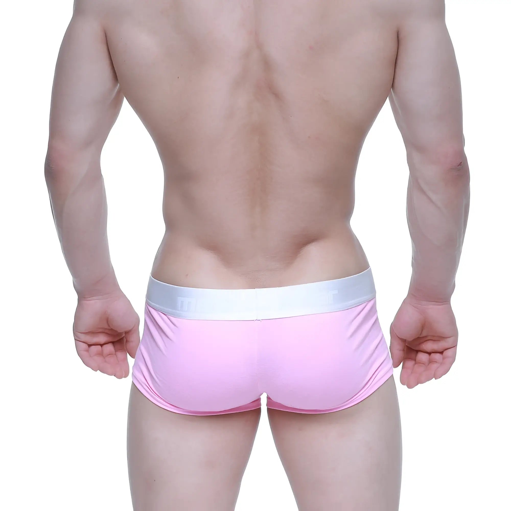 Metro male wear candy coated pink trunk 2026-25 pink athletic briefs with white elastic waistband for active use