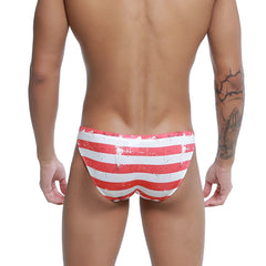 Red and white striped vintage distressed swim trunks metro malewear cannon hip brief batalla 2203-92 front view