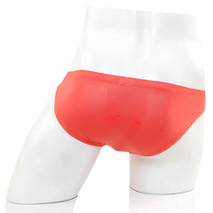 MetroMaleWear cannon hip brief swim trunks in bright coral with smooth stretchy fabric and sleek design