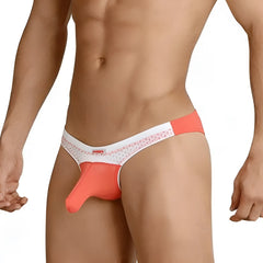 Metro male wear cannon hip brief contrast coral 2203c-14 coral and white patterned molded supportive men’s briefs