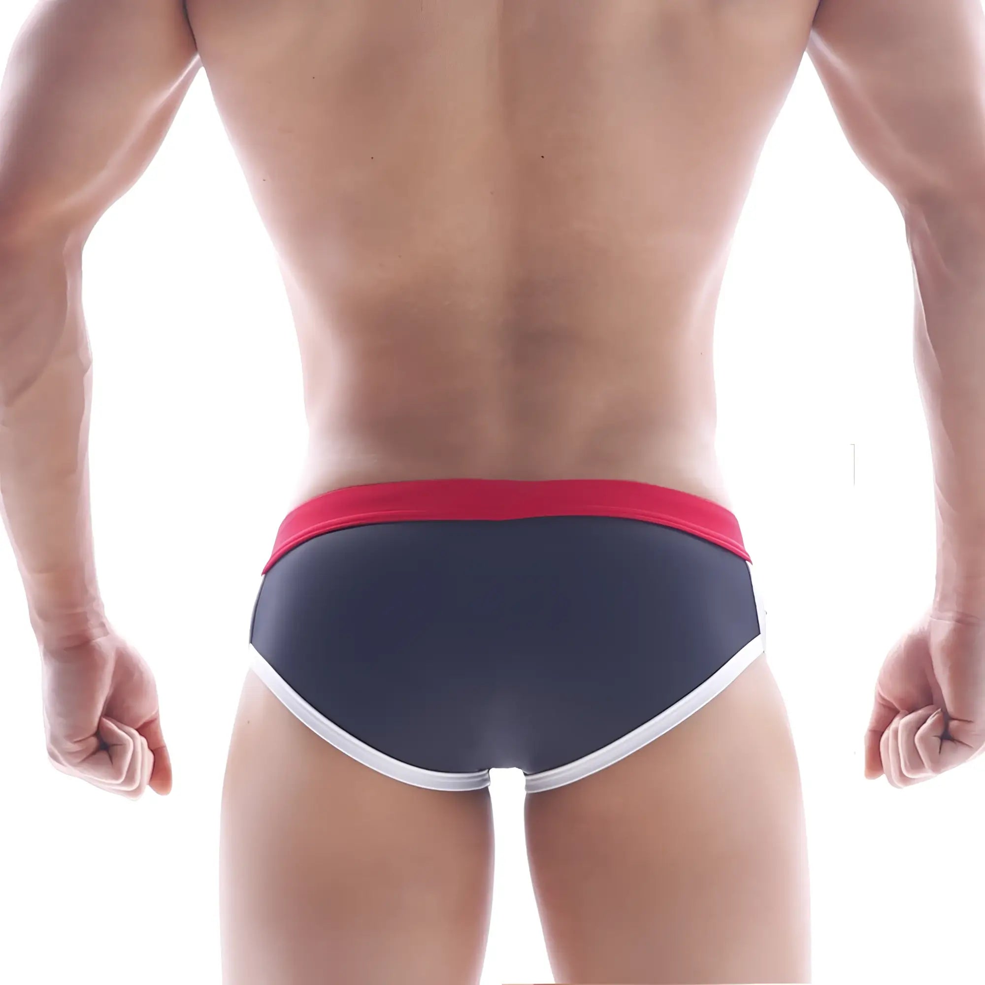 Metro male wear capas swim brief black 4947-20 dark gray trunks with red waistband and white trim for swimming
