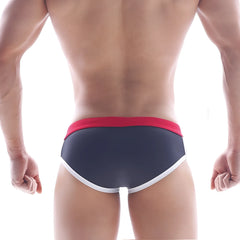 Metro male wear capas swim brief black 4947-20 dark gray trunks with red waistband and white trim for swimming