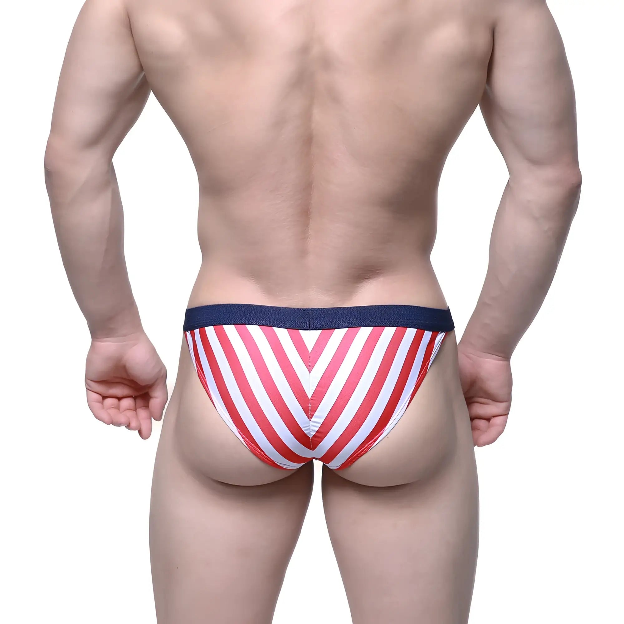 MetroMaleWear Caramelo bikini red 6117-40 men’s briefs with red and white stripes and navy blue waistband