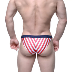 MetroMaleWear Caramelo bikini red 6117-40 men’s briefs with red and white stripes and navy blue waistband