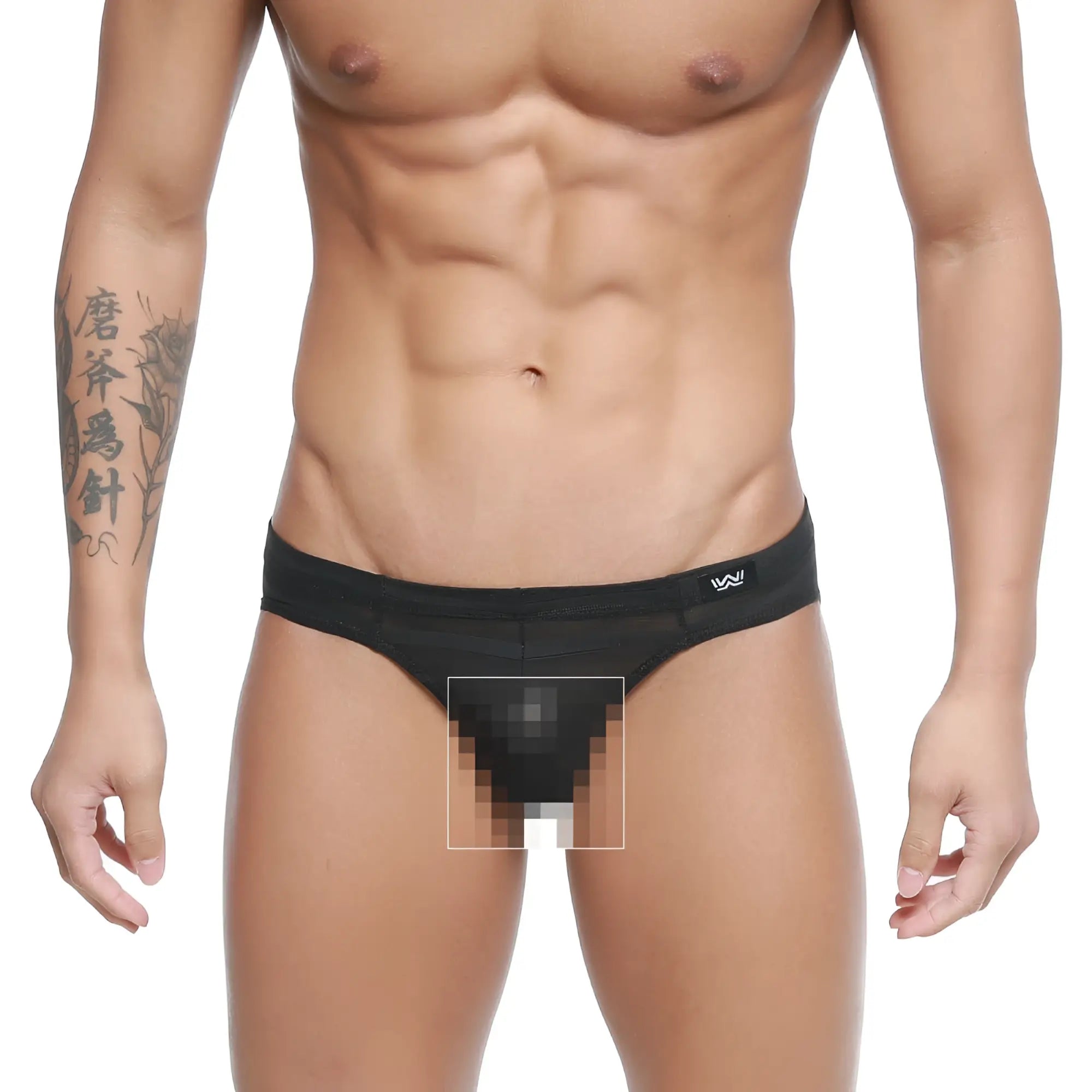 Black mesh thong with subtle logo on waistband back view from metromalewear carril bikini 5103-m33 collection