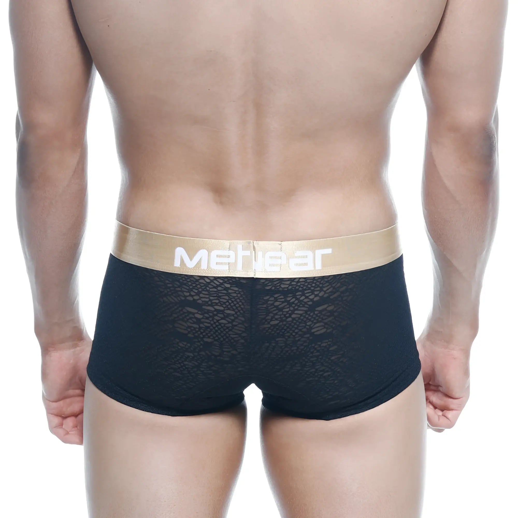 Black lace men’s briefs with gold meticar waistband metro male wear carve short boxer 7 inch black 2022 61