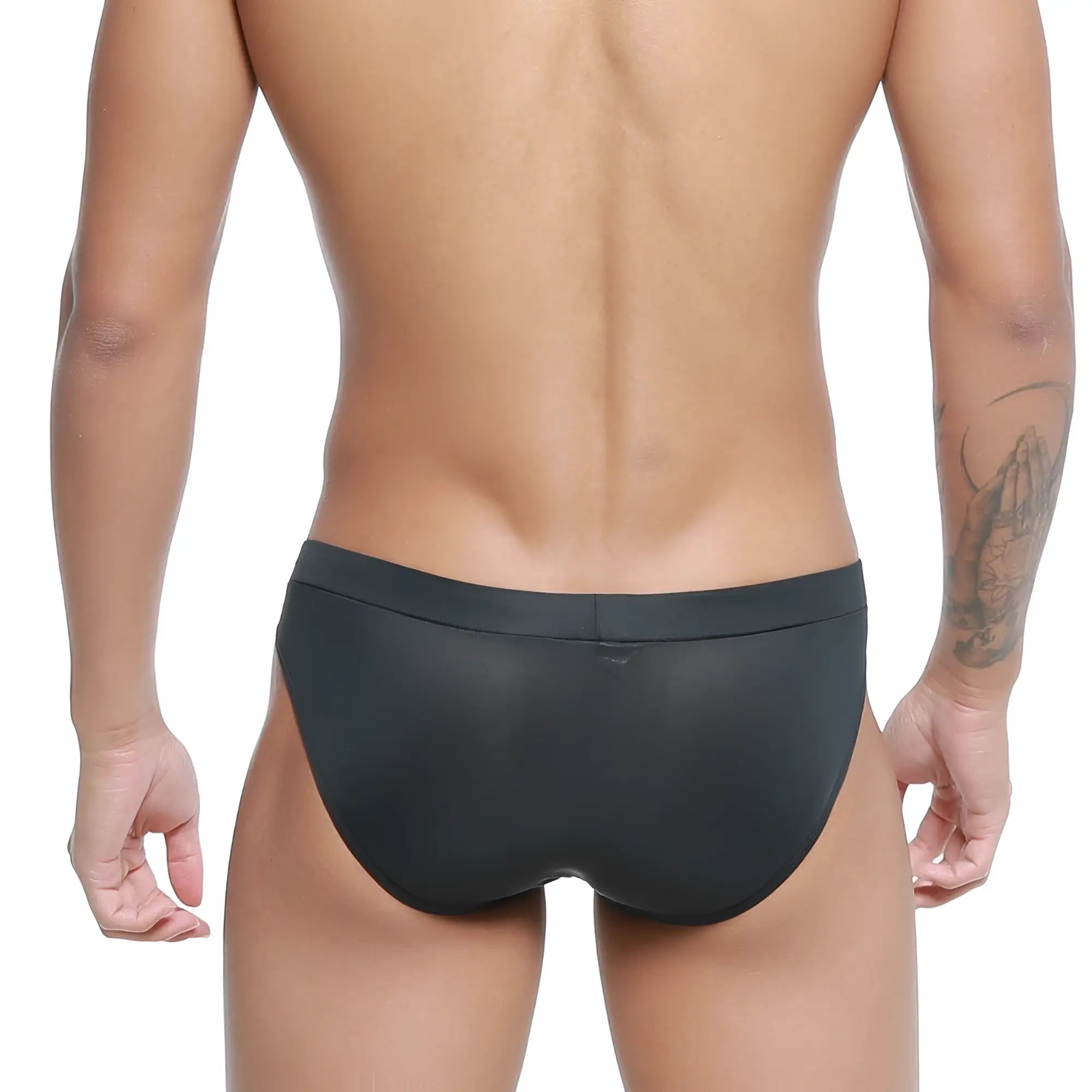 Black sheer swim trunks with solid waistband from metroMalewear cebolla bikini black 5105-31 product image