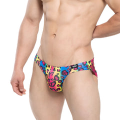 MetroMaleWear character bikini 5103-M06 swim trunks with vibrant neon leopard print and snug colorful fit