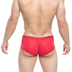 Red mesh briefs with a black waistband from metromalewear cheek circon 2028-76 showing front view