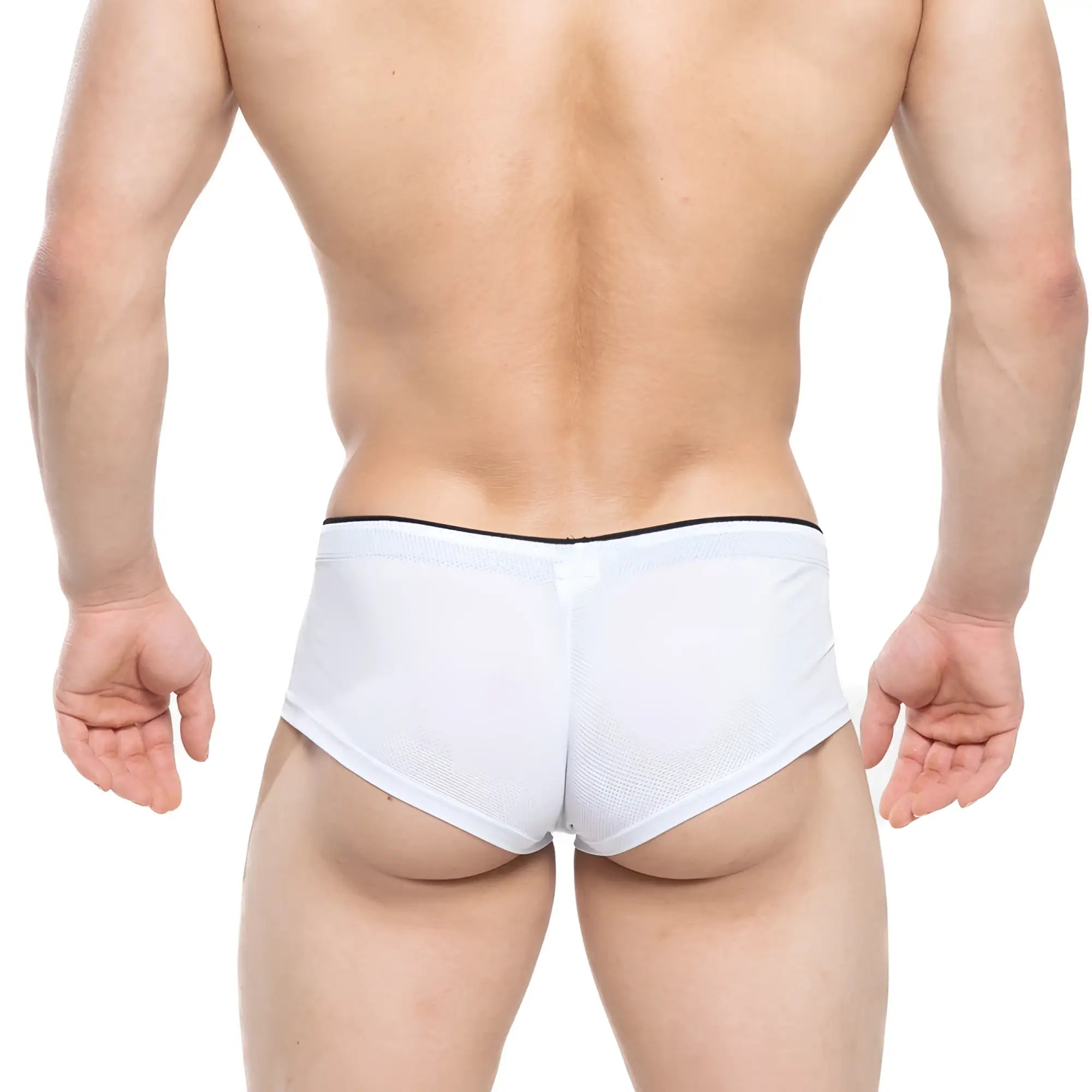 White mesh briefs with a black elastic waistband by MetroMaleWear cheek nacar 2028-78 showcasing breathable fabric