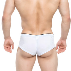White mesh briefs with a black elastic waistband by MetroMaleWear cheek nacar 2028-78 showcasing breathable fabric