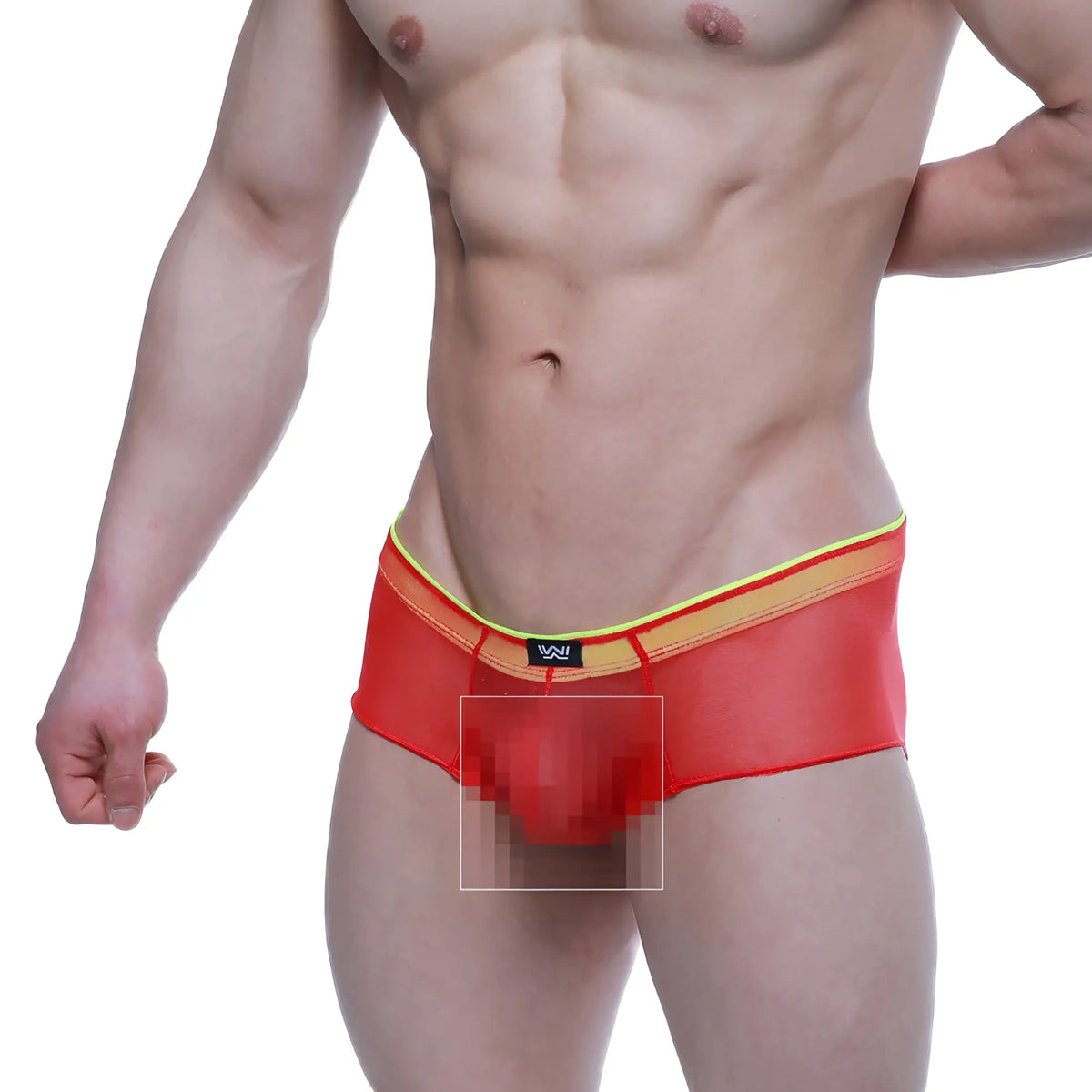 MetroMaleWear cheek onion 2028-72 red mesh briefs with yellow trim and black logo waistband front view