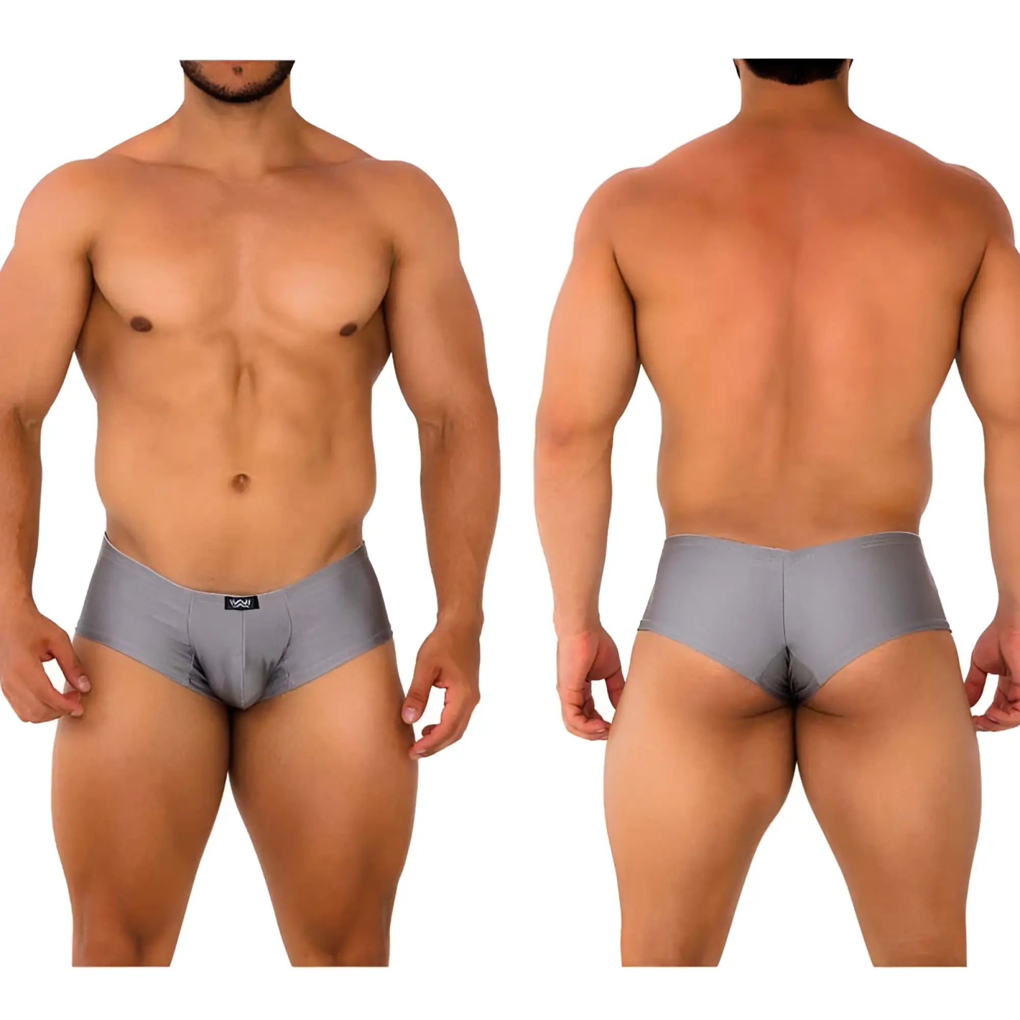 Gray men’s briefs metro malewear cheek platinum 2028-10 with sleek form-fitting design and black logo waistband