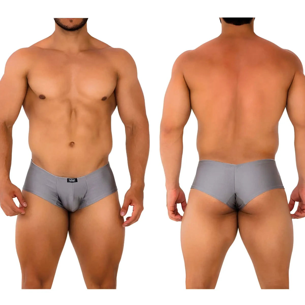 Gray men’s briefs metro malewear cheek platinum 2028-10 with sleek form-fitting design and black logo waistband