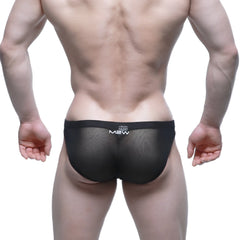 Black mesh briefs with white m2w logo on waistband from metromalewear cita bikini 5103-m58 collection