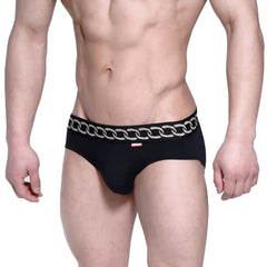 MetroMalewear classic hip brief metal black 5003-M20 black men’s briefs with silver chain pattern waistband
