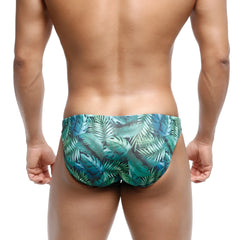 MetroMaleWear classic swim bikini jungle 4937-08 tropical leaf-patterned swim trunks in teal and green shades