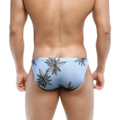 Light blue MetroMaleWear classic swim bikini with black leaf pattern perfect for beach and pool use