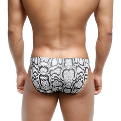 Black and white snake scale patterned swim bikini trunks by metromalewear classic for stylish beachwear