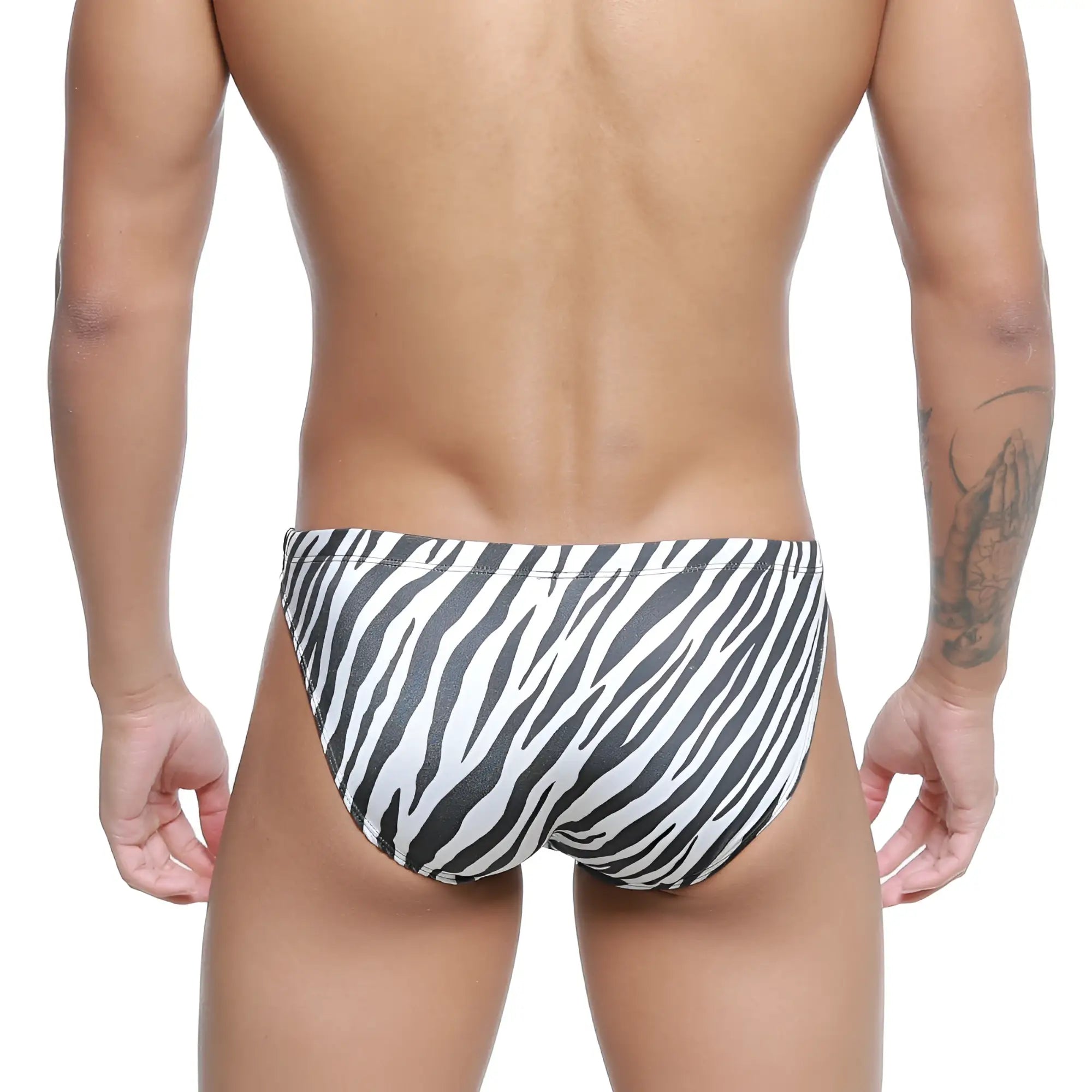 MetroMaleWear classic swim bikini zebra 4937-35 featuring black and white zebra-striped swim trunks for men