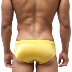 Bright yellow sleek satin swim trunks metro male wear classic swim brief mango 4914-15 for swimming use