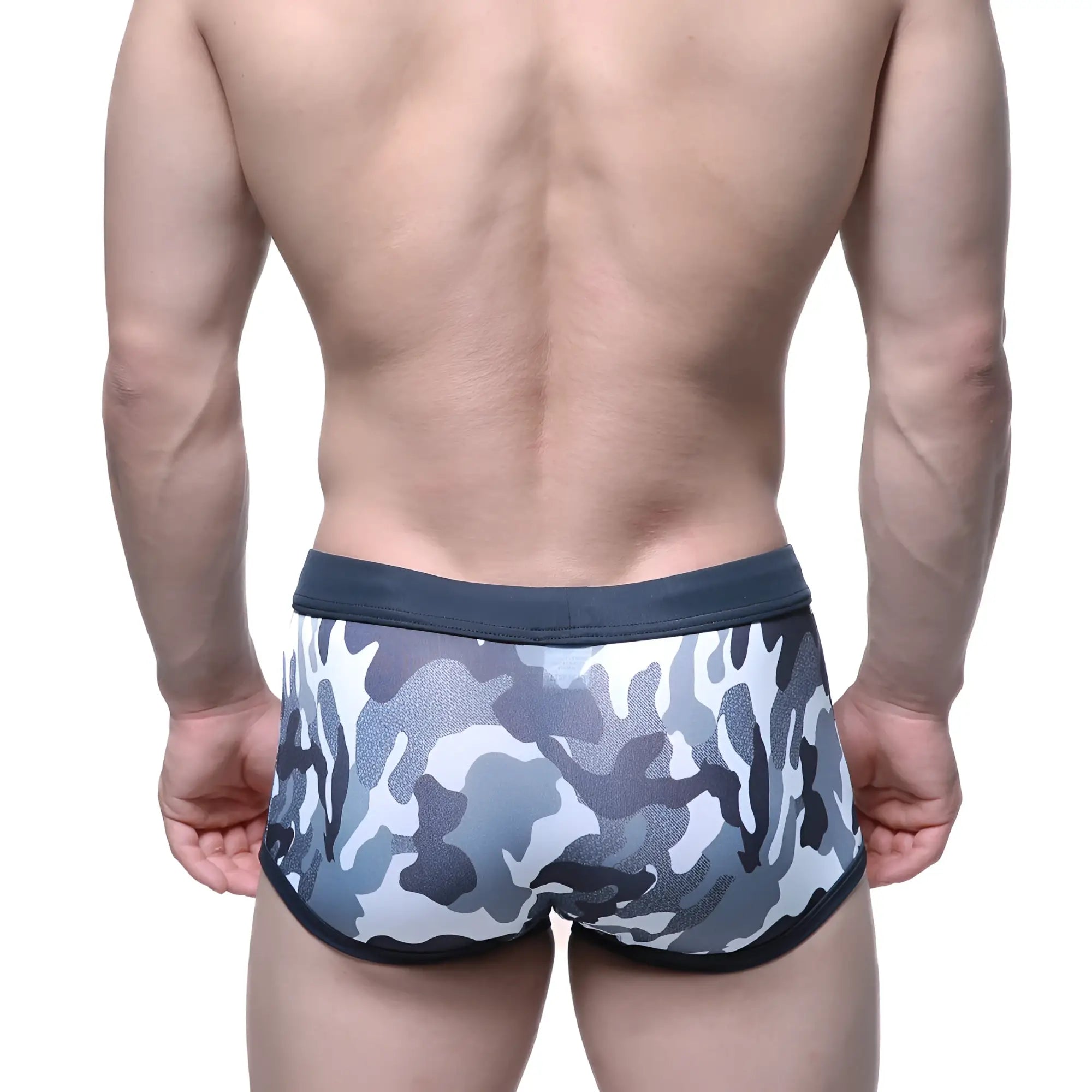 Metro male wear classic swim trunk camo gray 4932-90 gray and white camouflage men’s briefs with dark gray waistband