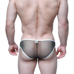 MetroMalewear cloud9 bikini mesh briefs in black with white trim designed for comfort and style