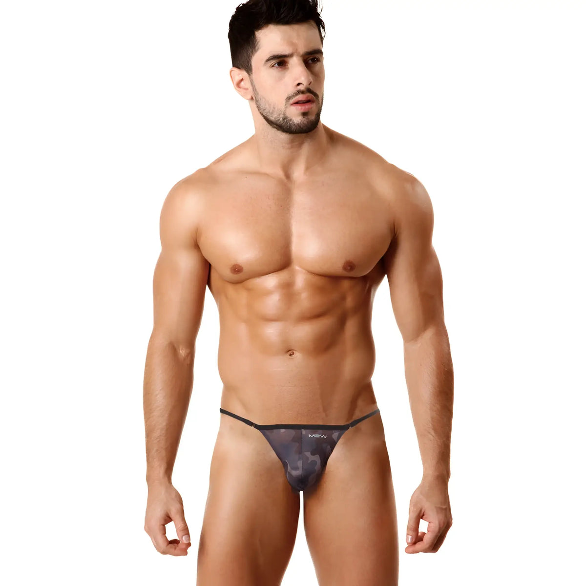 Metro male wear cobra string camo 2214-61 black and gray camouflage patterned men’s thong with thin elastic waistband