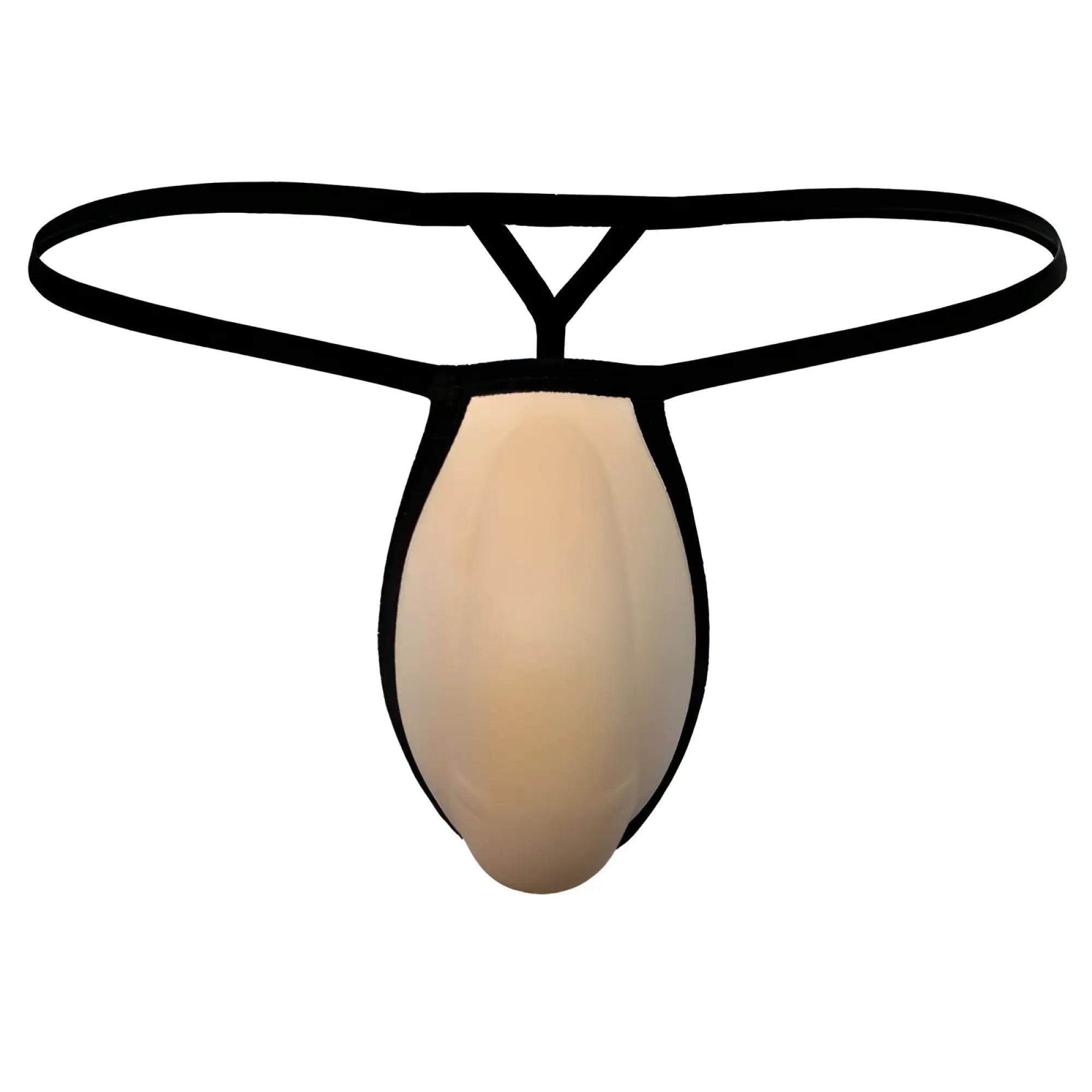 Black and beige MetroMaleWear cock bra thong with smooth form-fitting design in contrast nude colors