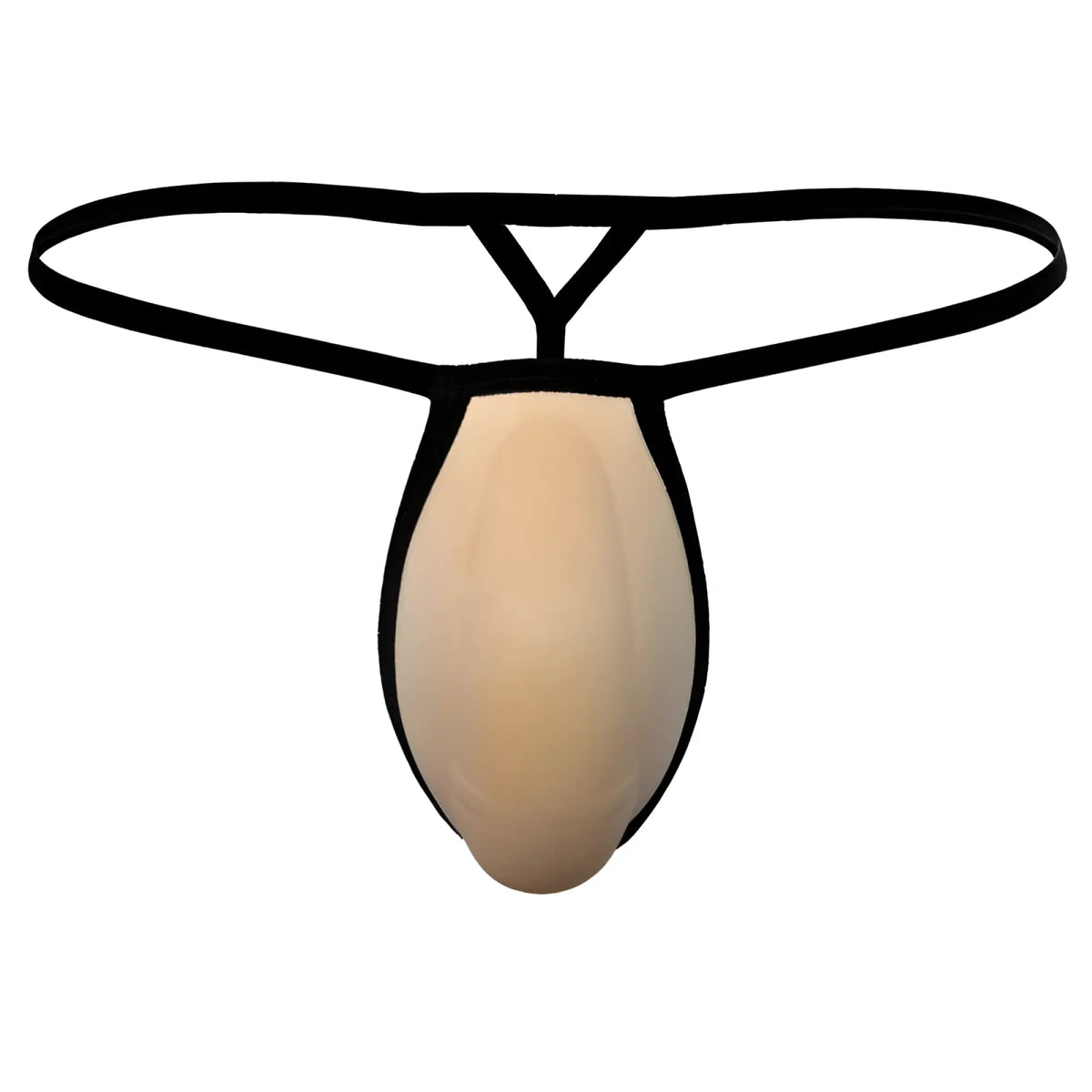Black and beige MetroMaleWear cock bra thong with smooth form-fitting design in contrast nude colors