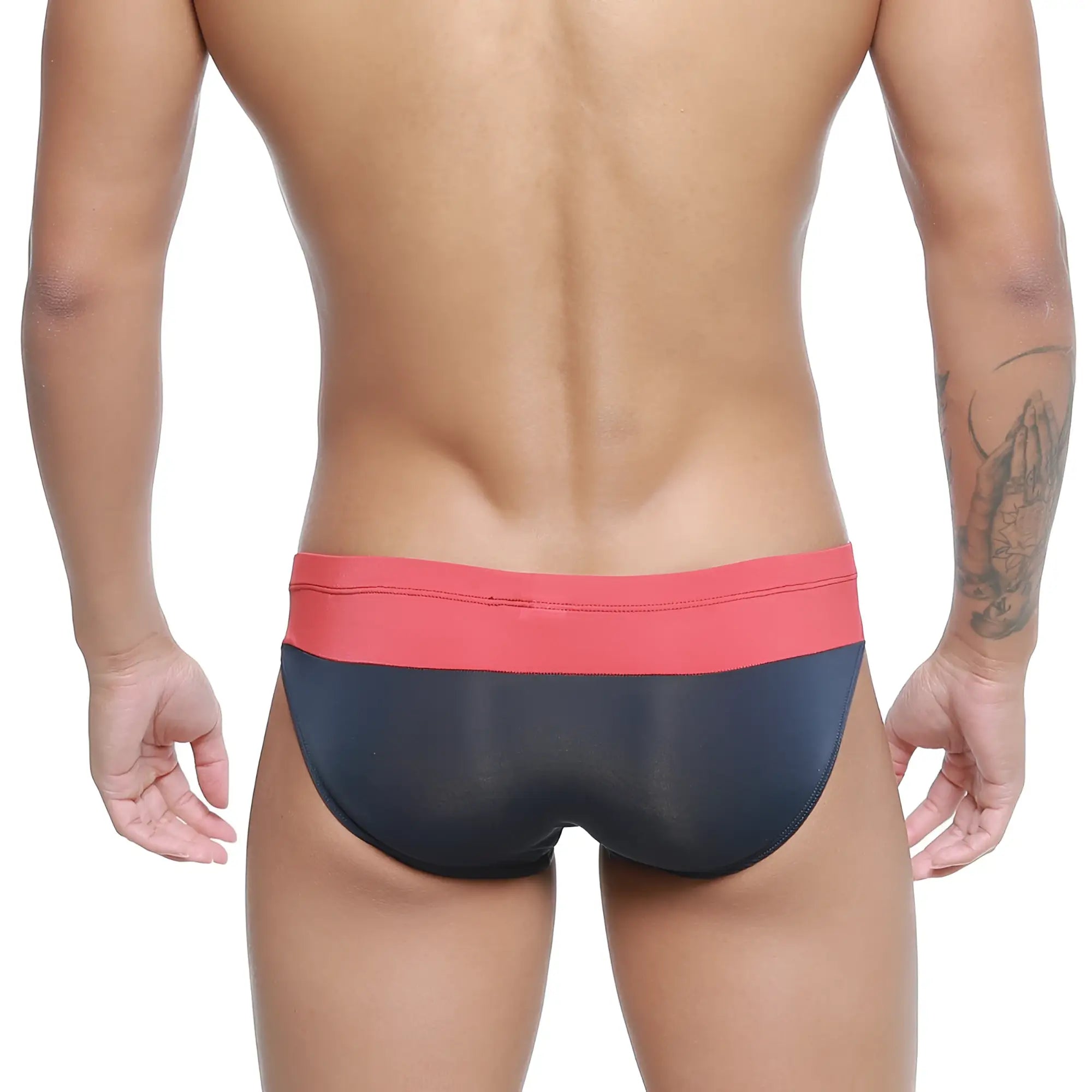 MetroMaleWear Colina bikini red 5144-12 sleek black and coral swim trunks with form-fitting design for swimming use