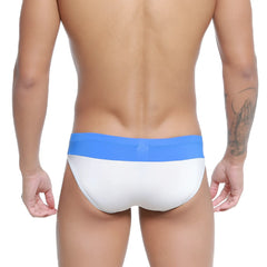 White briefs with a solid royal blue waistband from metromalewear colina bikini 5144-18 front view