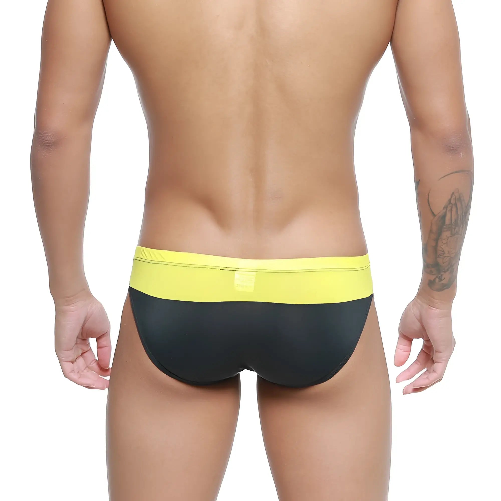 MetroMaleWear Colina bikini yellow 5144-15 swim trunks in black and yellow with a bright yellow waistband