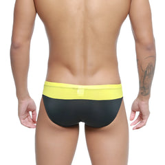 MetroMaleWear Colina bikini yellow 5144-15 swim trunks in black and yellow with a bright yellow waistband