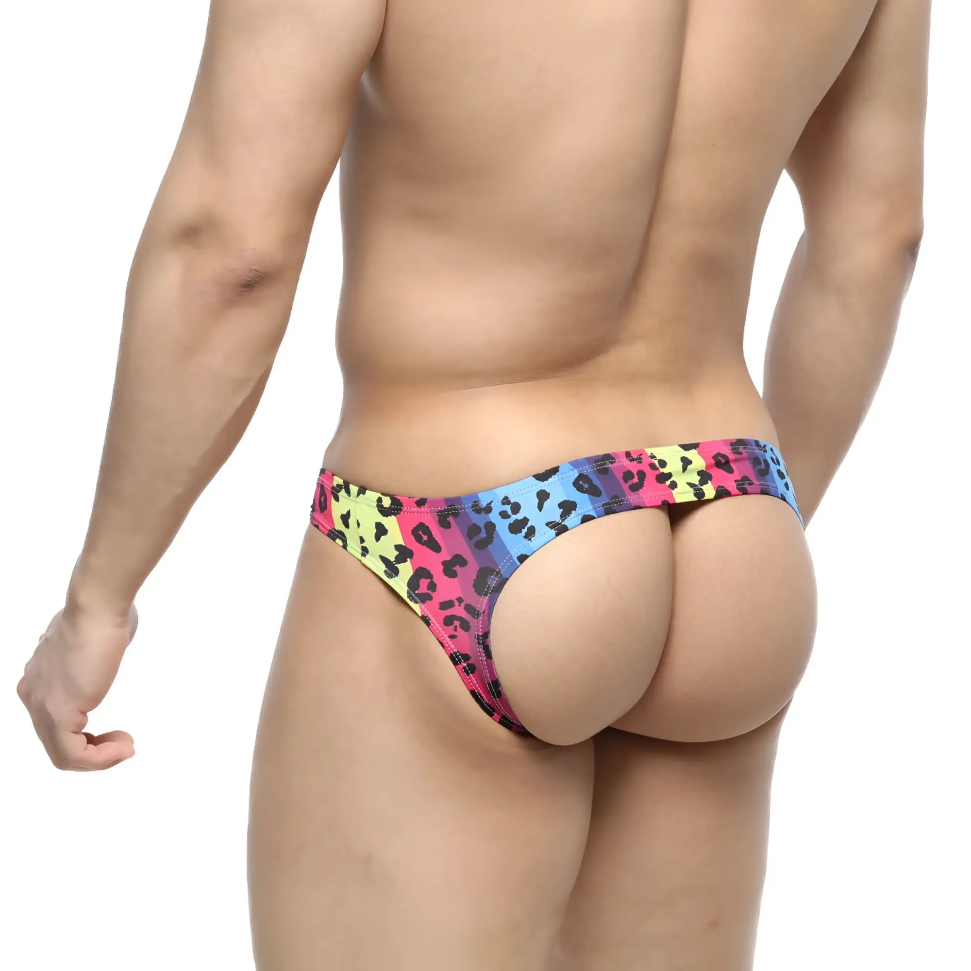 MetroMaleWear Colorado jock strap neon 5011-05 vibrant neon leopard-print thong in pink blue and yellow hues