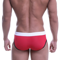 MetroMaleWear colors swim brief in red with a white waistband and black trim designed for swimwear use