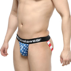 Metro malewear comando jock strap blue and white star american flag themed briefs with black branded waistband
