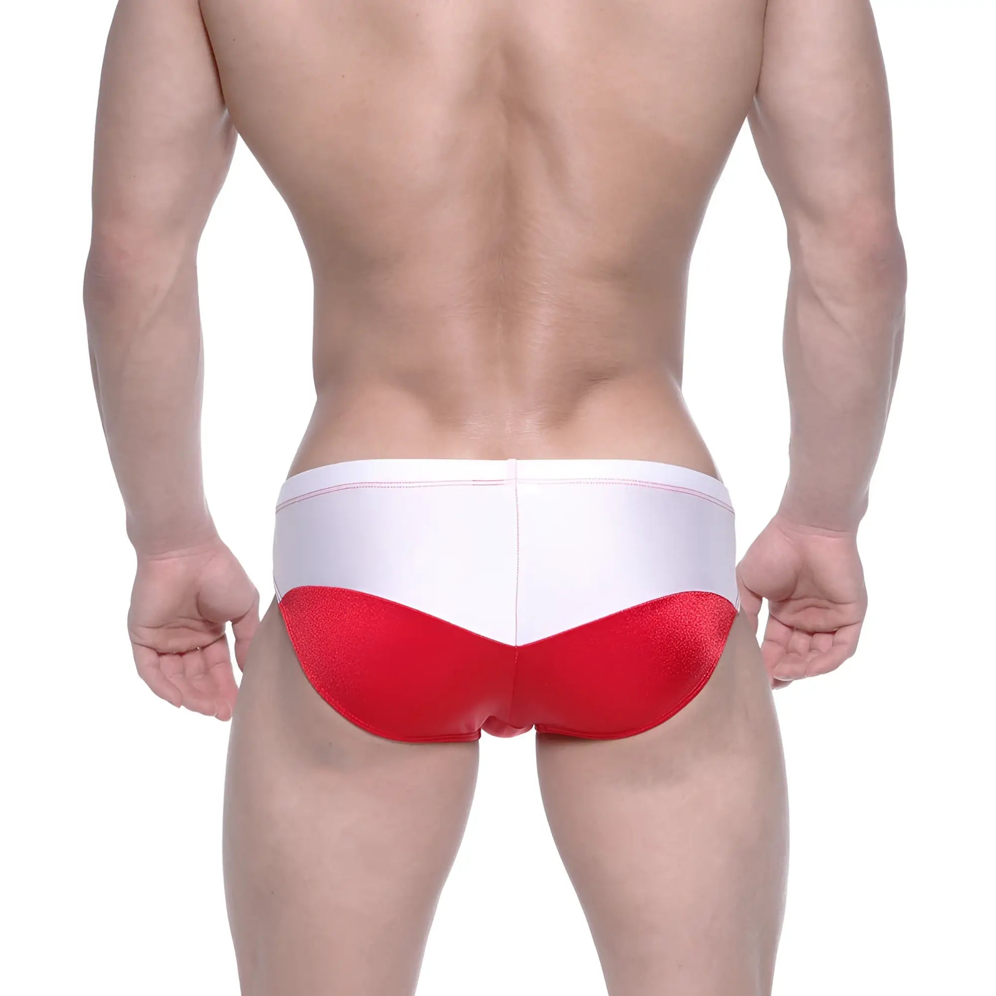 MetroMaleWear Competidor bikini red 4965-12 glossy red and white swim trunks for men with a shiny finish