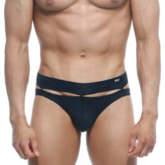 Black men’s briefs metro male wear concepcion brief black 5213-20 with modern cutouts and white logo on waistband side
