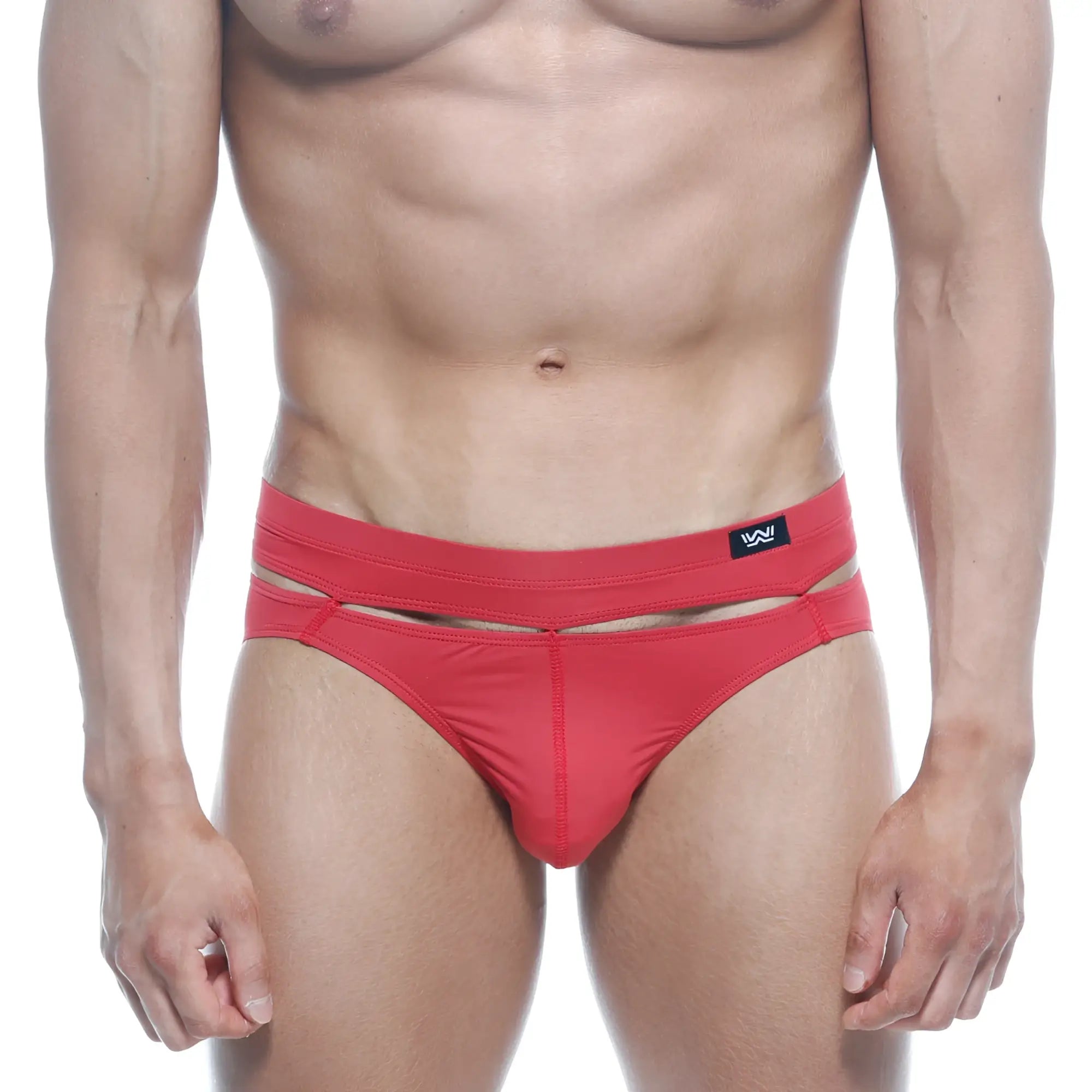 Red athletic briefs with bold modern cut and black MetroMaleWear logo on waistband in Concepcion Brief Red 5213-12 model