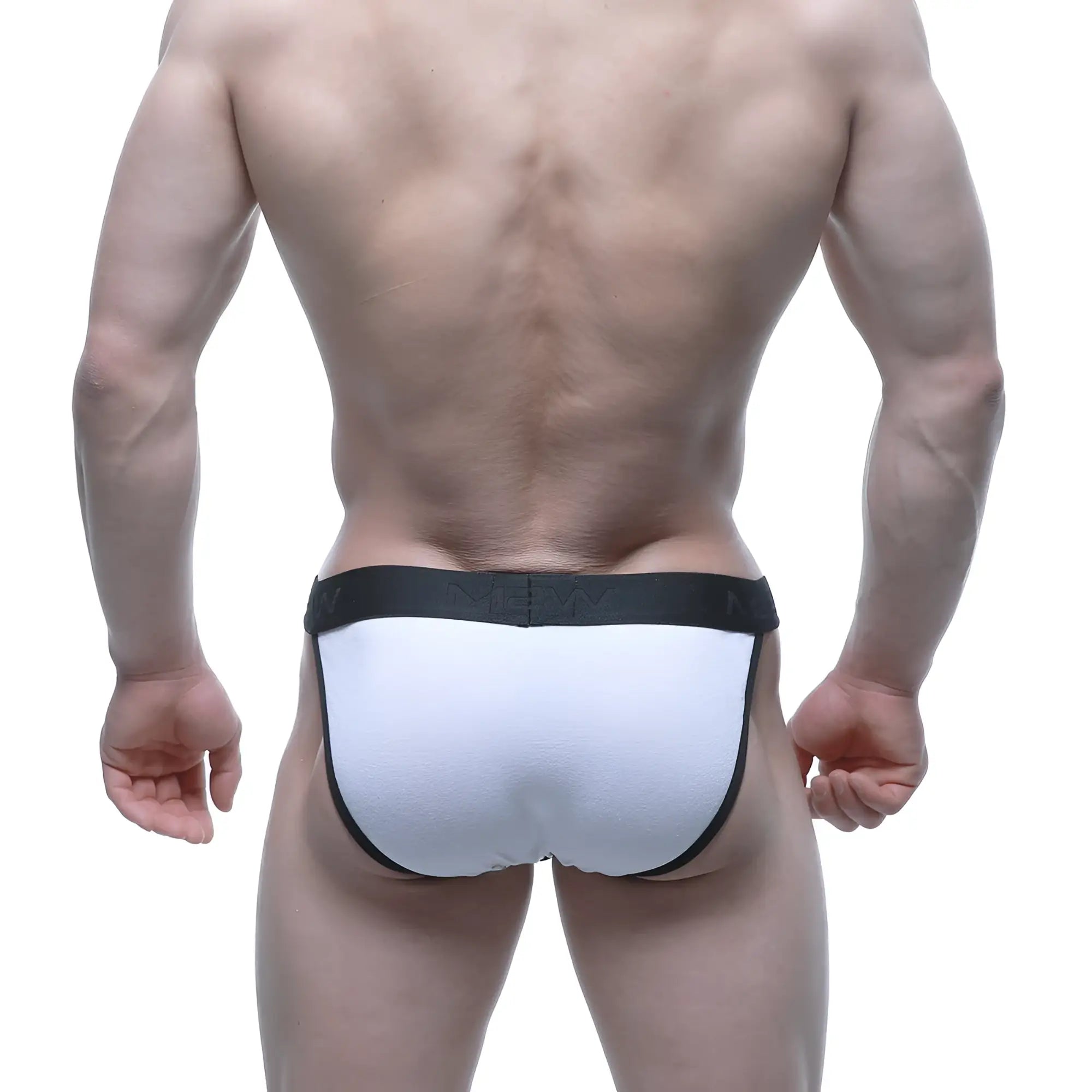 White briefs with black trim and a branded waistband metro male wear contrast bikini white 3004-c00