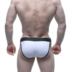 White briefs with black trim and a branded waistband metro male wear contrast bikini white 3004-c00