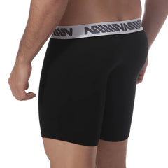 MetroMaleWear core midcut boxer black 8023-20 black boxer briefs with gray waistband and repeating logo pattern