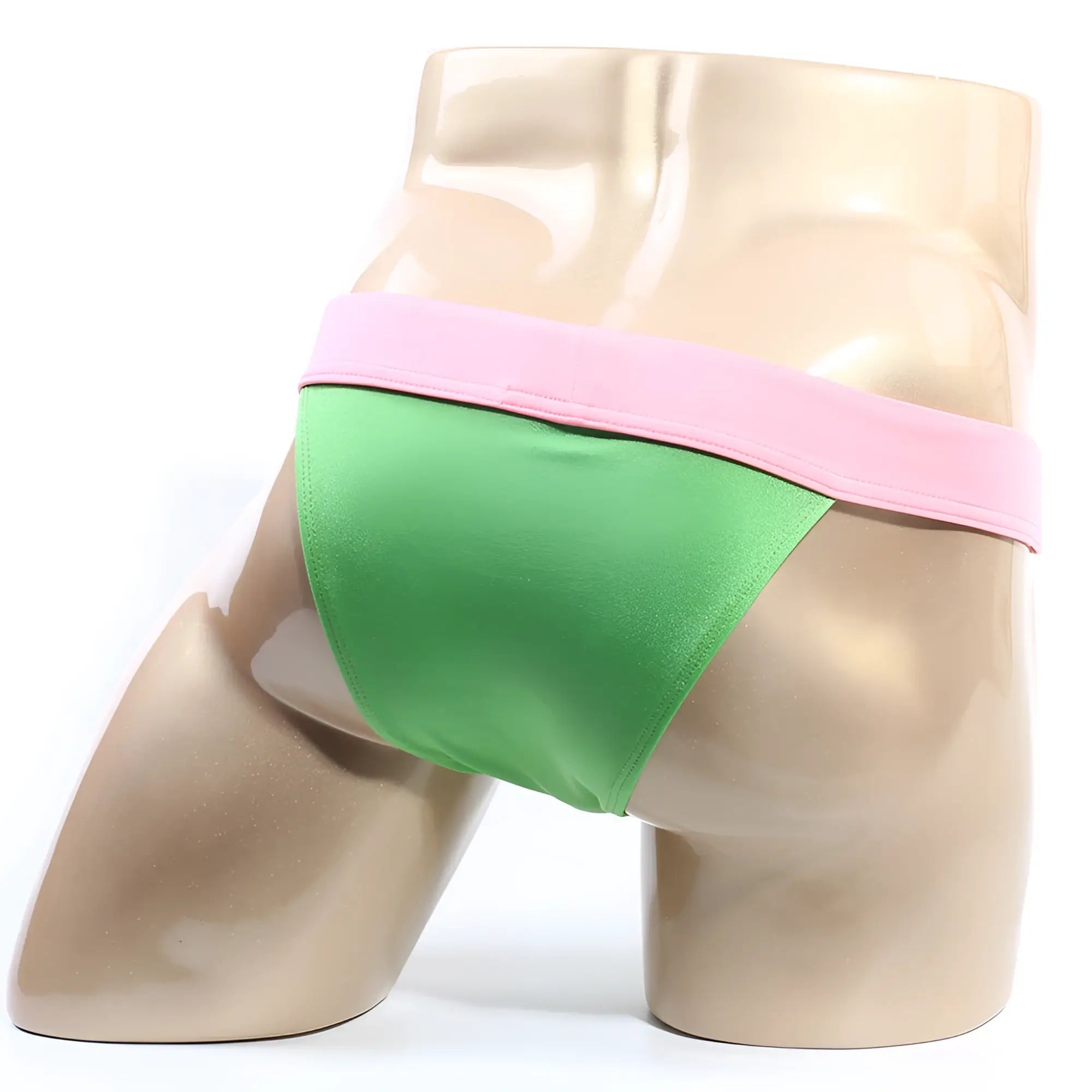 MetroMaleWear Cosmos bikini green satin briefs with a pink waistband featuring a comfortable fit