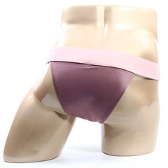 MetroMaleWear cosmos bikini lilac brief in shimmering mauve satin with a soft pink waistband for stylish comfort